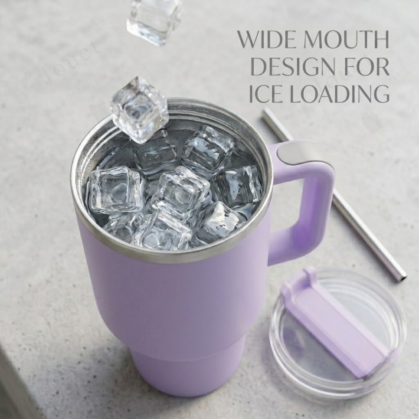 1200ml Insulated Stainless Steel Water Bottle with Handle, Steel Straw & Lid