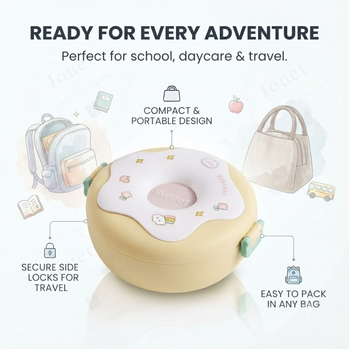 3-Compartment Kids Bento Lunch Box | BPA-Free Food Container with Cutlery