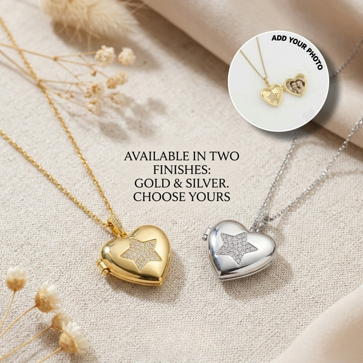 Personalized Heart Photo Locket Necklace for Women with Crystal Star Design, Stainless Steel Waterproof Custom Picture Pendant Gift for Her
