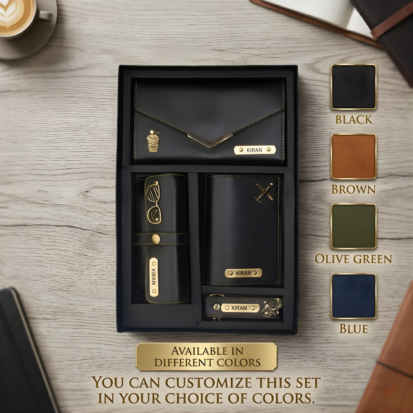 Personalized Leather Travel Gift Set for Women with Wallet, Passport Cover & Keychain, Custom Name Engraved Charm Gift