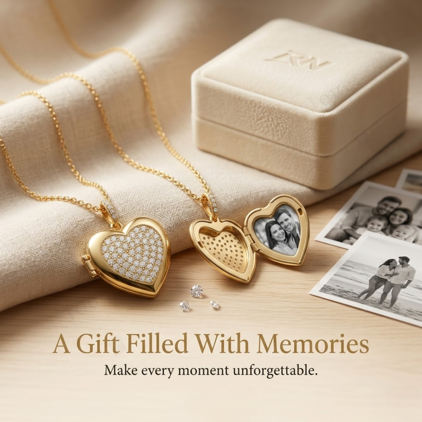 Personalized Heart Photo Locket Necklace for Women with Crystal Heart Design, Stainless Steel Waterproof Custom Picture Pendant Gift for Her