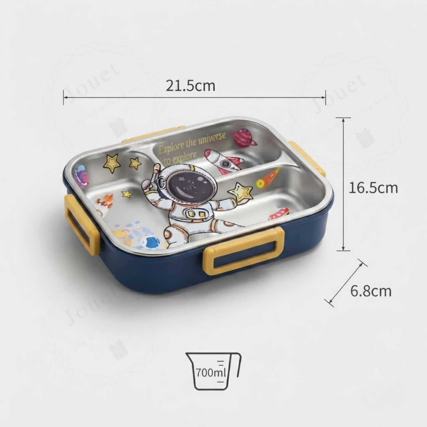 700ml 3 Compartment Stainless Steel Bento Tiffin Box for School & Office