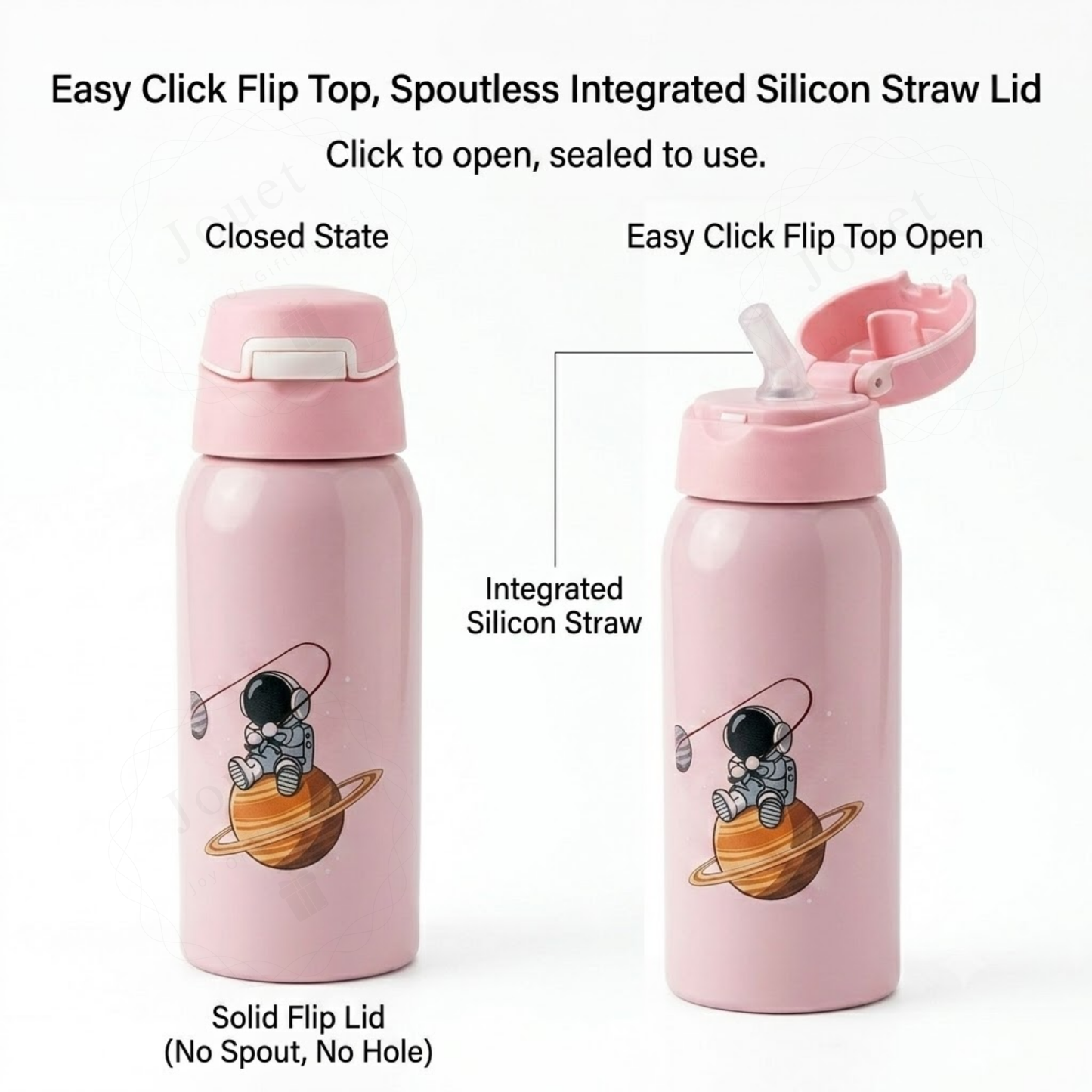 350ml Stainless Steel Kids Sipper Bottle with Flip Top Lid for School & Travel - Space design