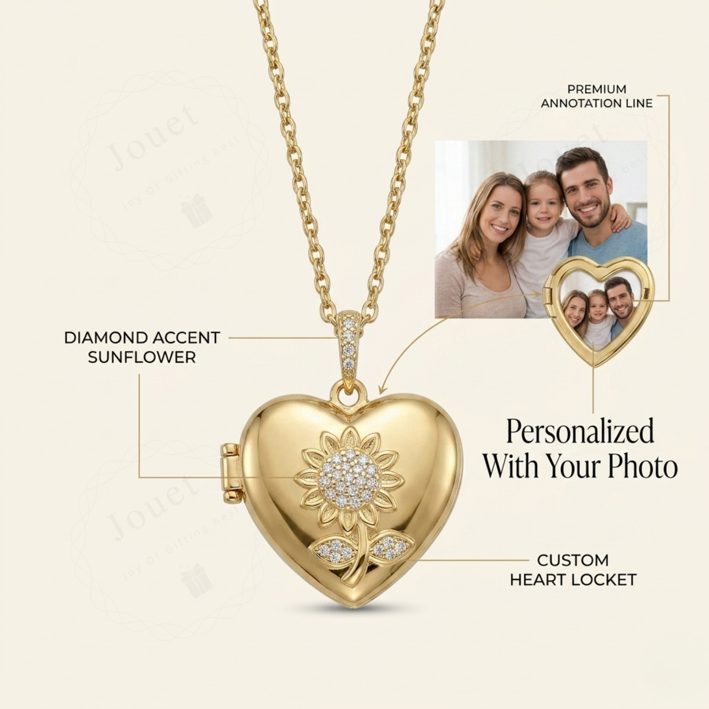 Personalized Heart Photo Locket Necklace for Women with Crystal Sunflower Design, Stainless Steel Waterproof Jewelry Gift for Her