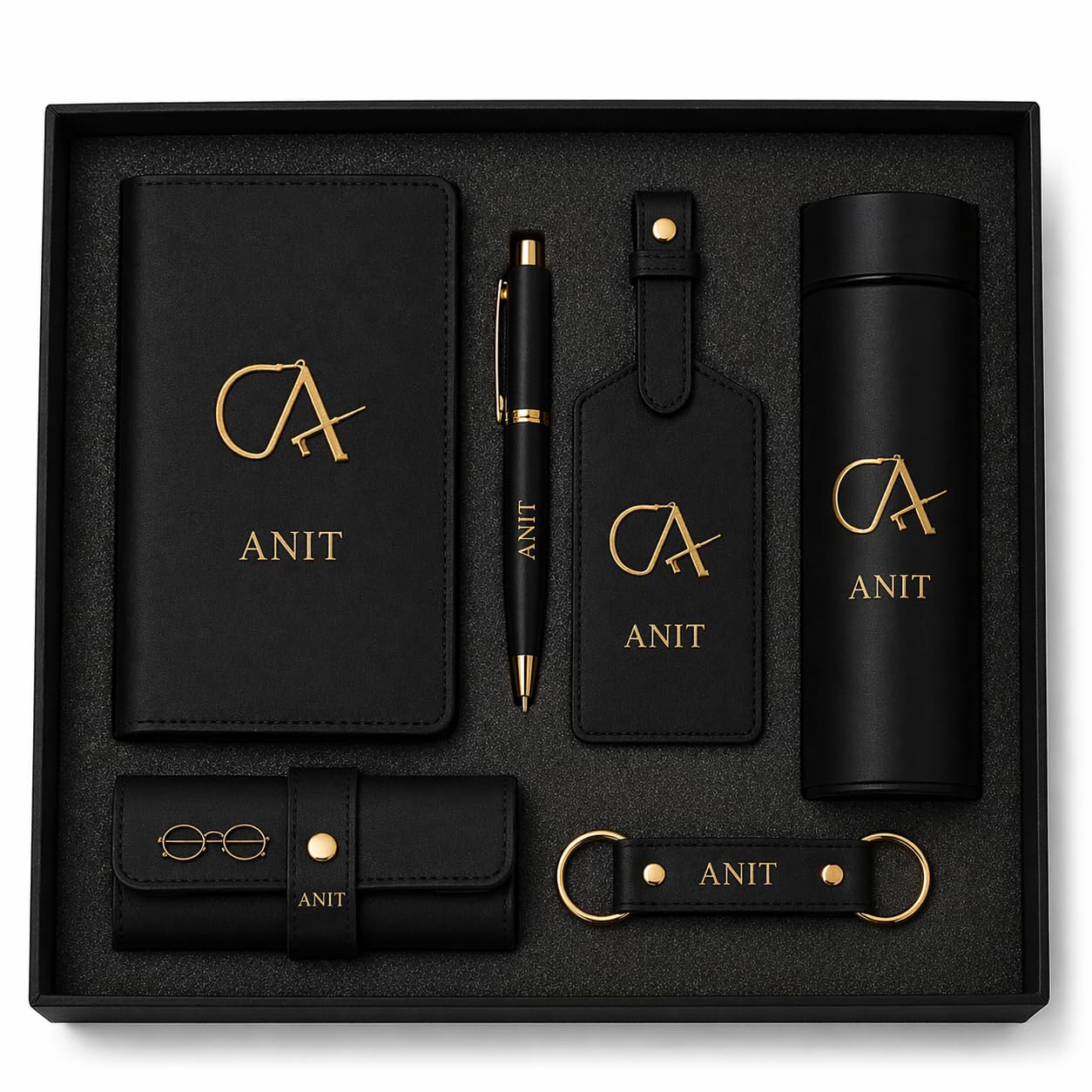 Premium Personalized Corporate Gift Set for Men with Smart Bottle, Wallet & Travel Organizer