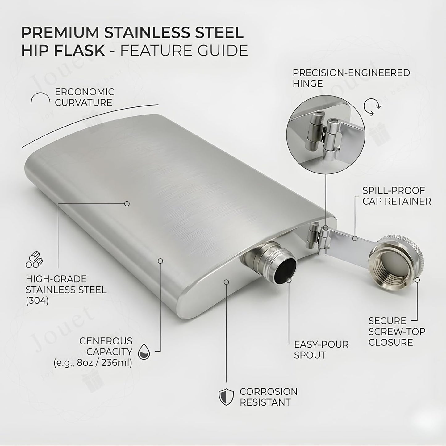 Personalized 210ml Stainless Steel Hip Flask Gift Set – Custom Name or Logo Engraving with 2 Shot Glasses & Funnel