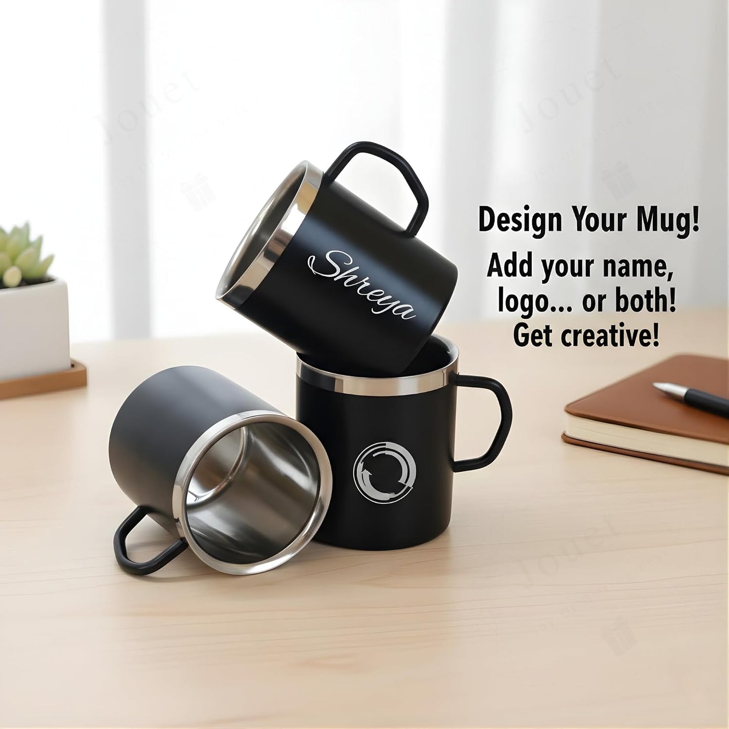 Personalised Stainless Steel Mug with Custom Engraving – 240ml, Black