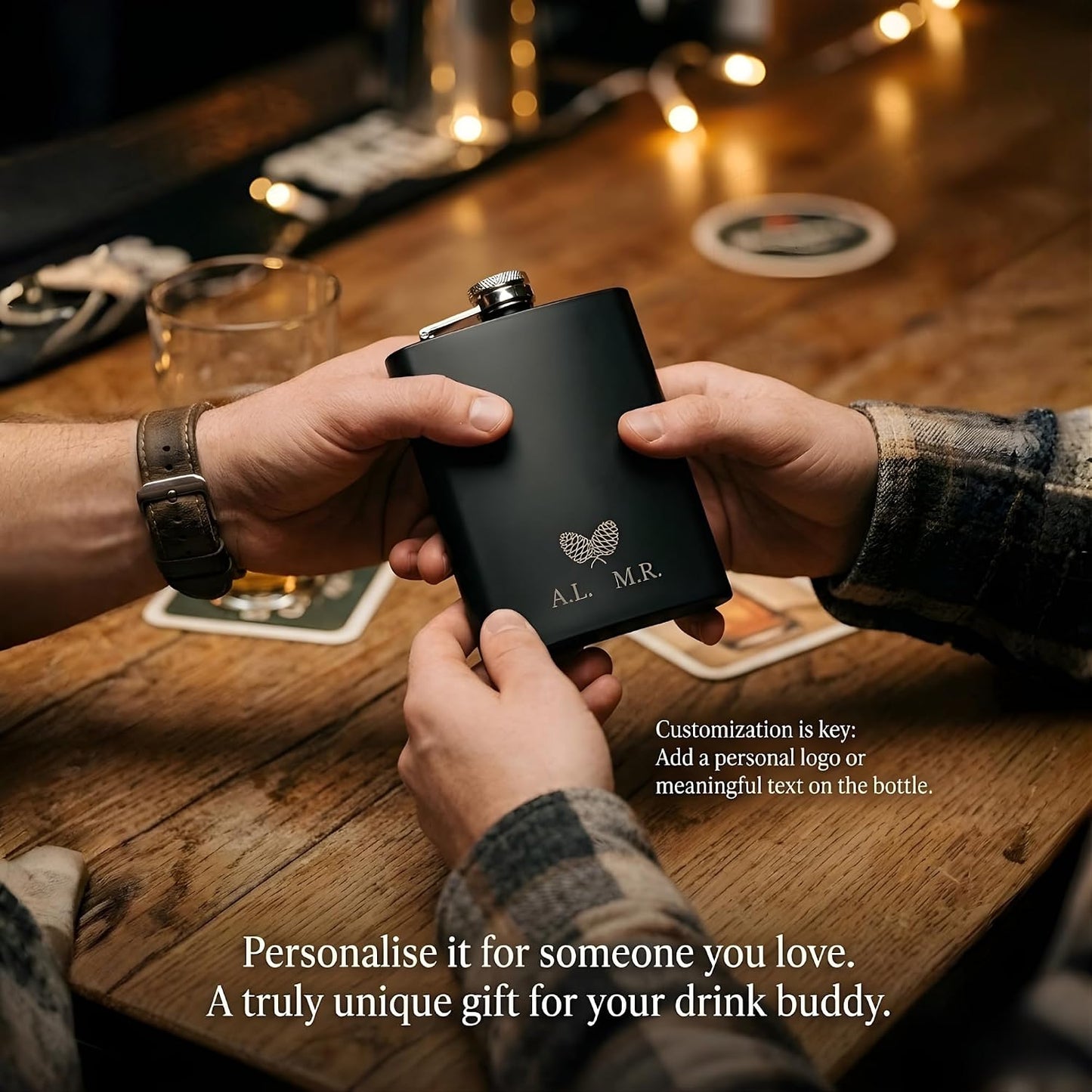 Personalised 240ml Stainless Steel Hip Flask with Custom Name Engraving, Leakproof Pocket Flask for Travel, Outdoor & Gifting