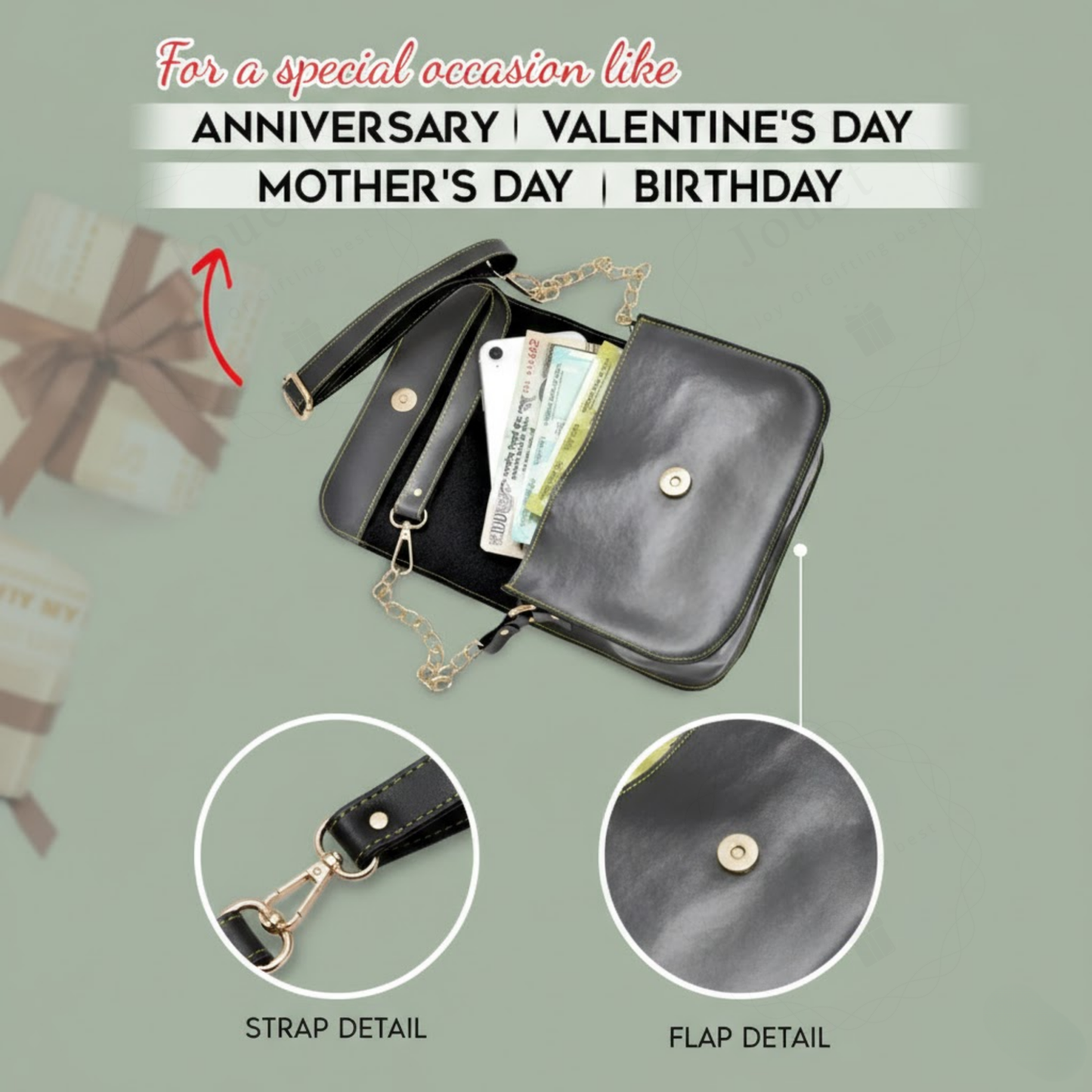 Personalized Faux Leather Sling Bag for Women with Custom Name & Charm, Mini Crossbody Bag with Chain Strap, 19.5 x 6 x 16.5 cm