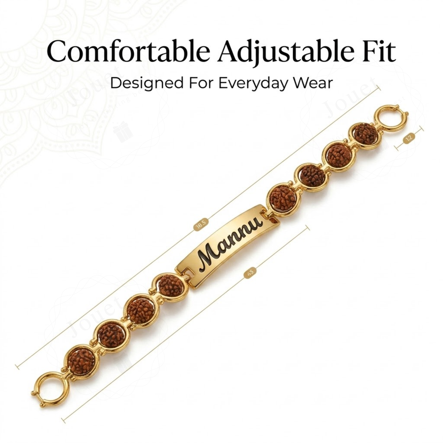 Personalized Rudraksha Rakhi Bracelet for Brother with Engraved Name Stainless Steel Bracelet