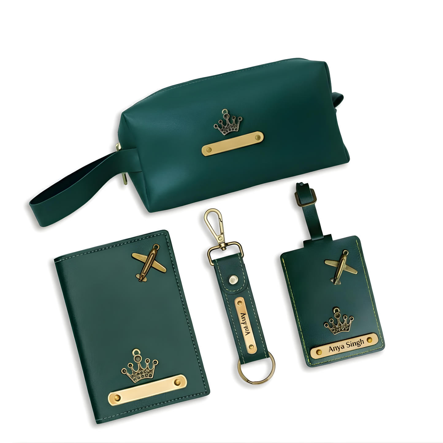 Personalized Travel Accessories Set with Passport Cover, Luggage Tag, Pouch & Keychain
