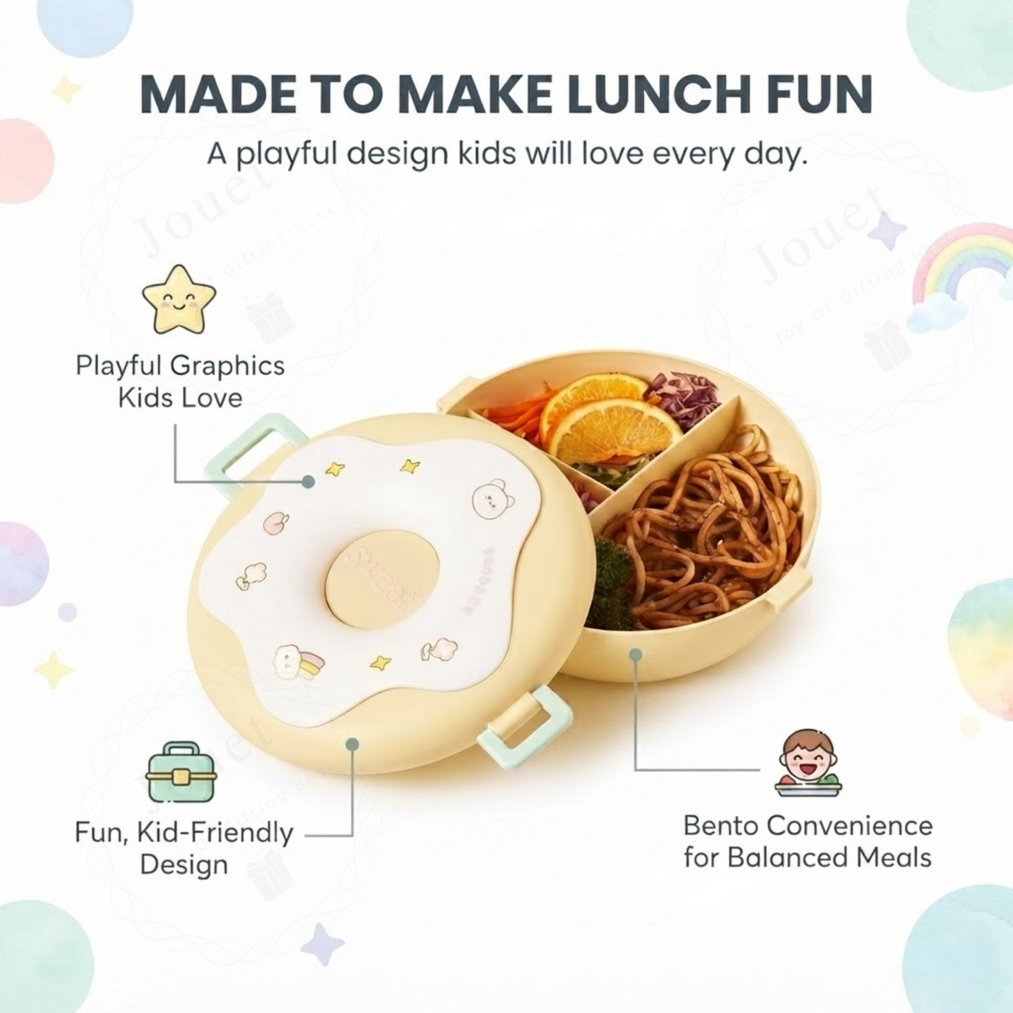 3-Compartment Kids Bento Lunch Box | BPA-Free Food Container with Cutlery