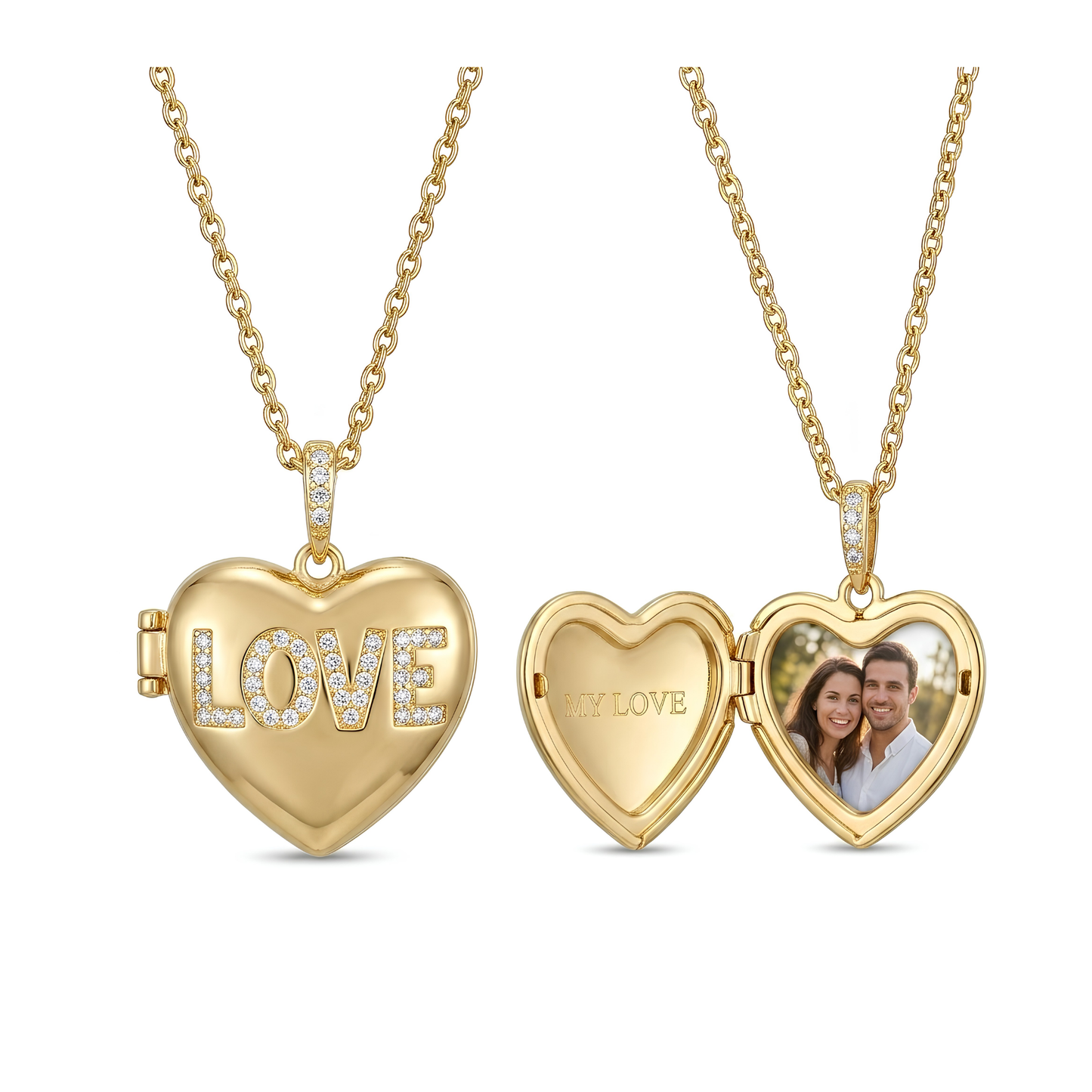 Personalized Heart Picture Locket Necklace for Women with Crystal Design, Stainless Steel Waterproof Custom Photo Pendant Gift for Her