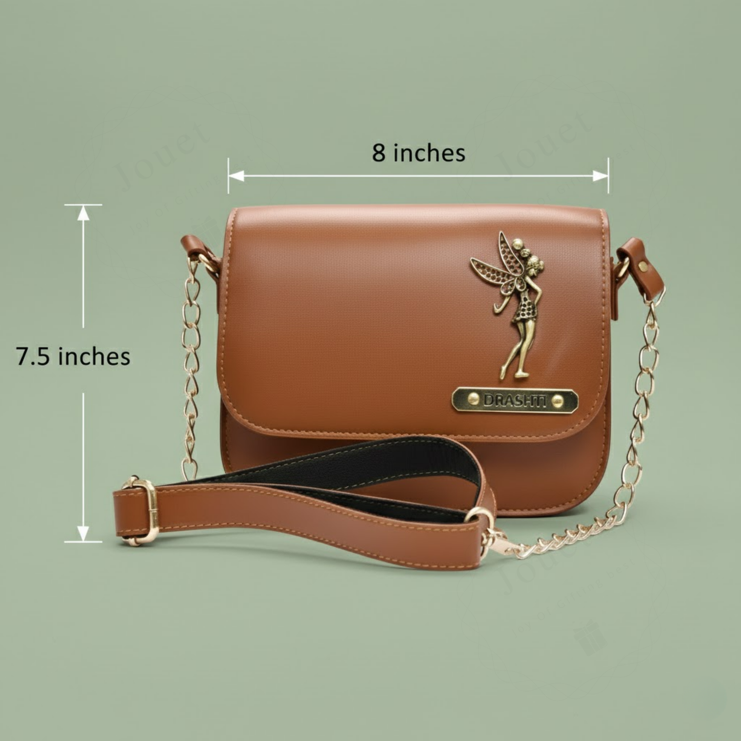 Personalized Faux Leather Sling Bag for Women with Custom Name & Charm, Mini Crossbody Bag with Chain Strap, 19.5 x 6 x 16.5 cm