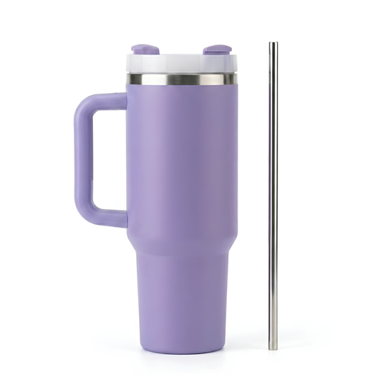 1200ml Insulated Stainless Steel Water Bottle with Handle, Steel Straw & Lid