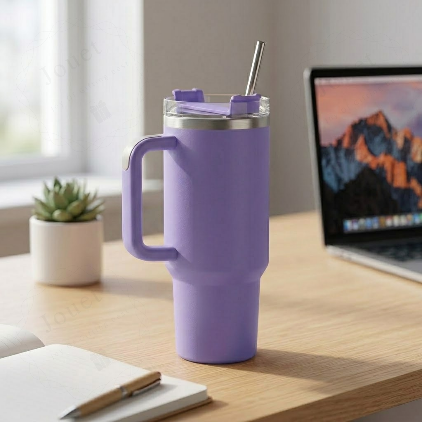 1200ml Insulated Stainless Steel Water Bottle with Handle, Steel Straw & Lid
