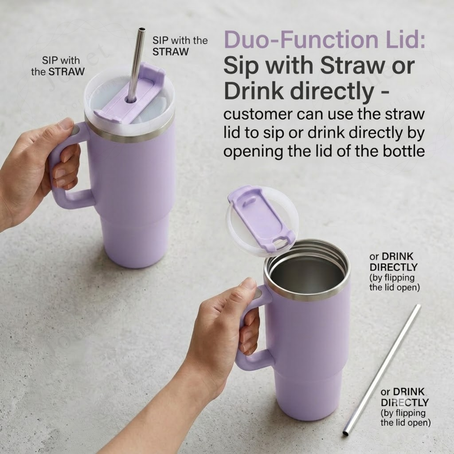 1200ml Insulated Stainless Steel Water Bottle with Handle, Steel Straw & Lid