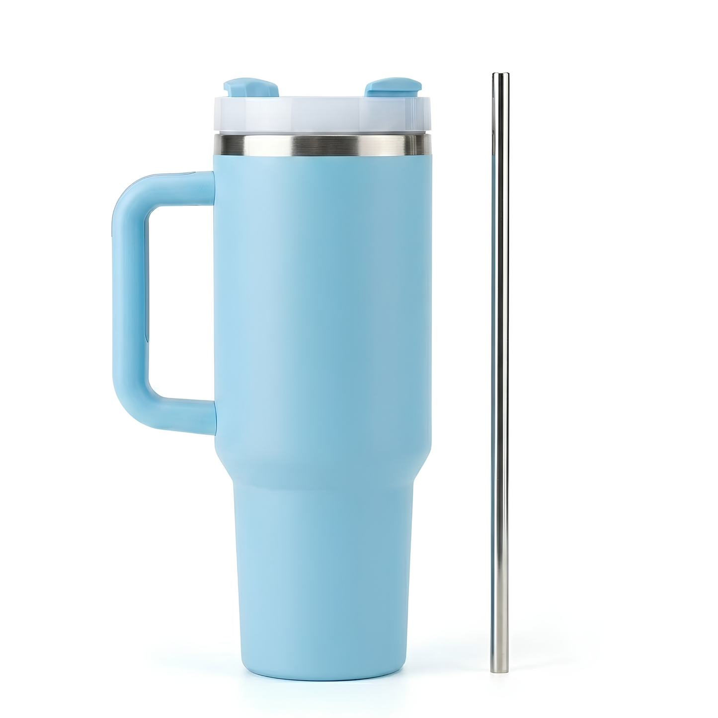 1200ml Insulated Stainless Steel Water Bottle with Handle, Steel Straw & Lid