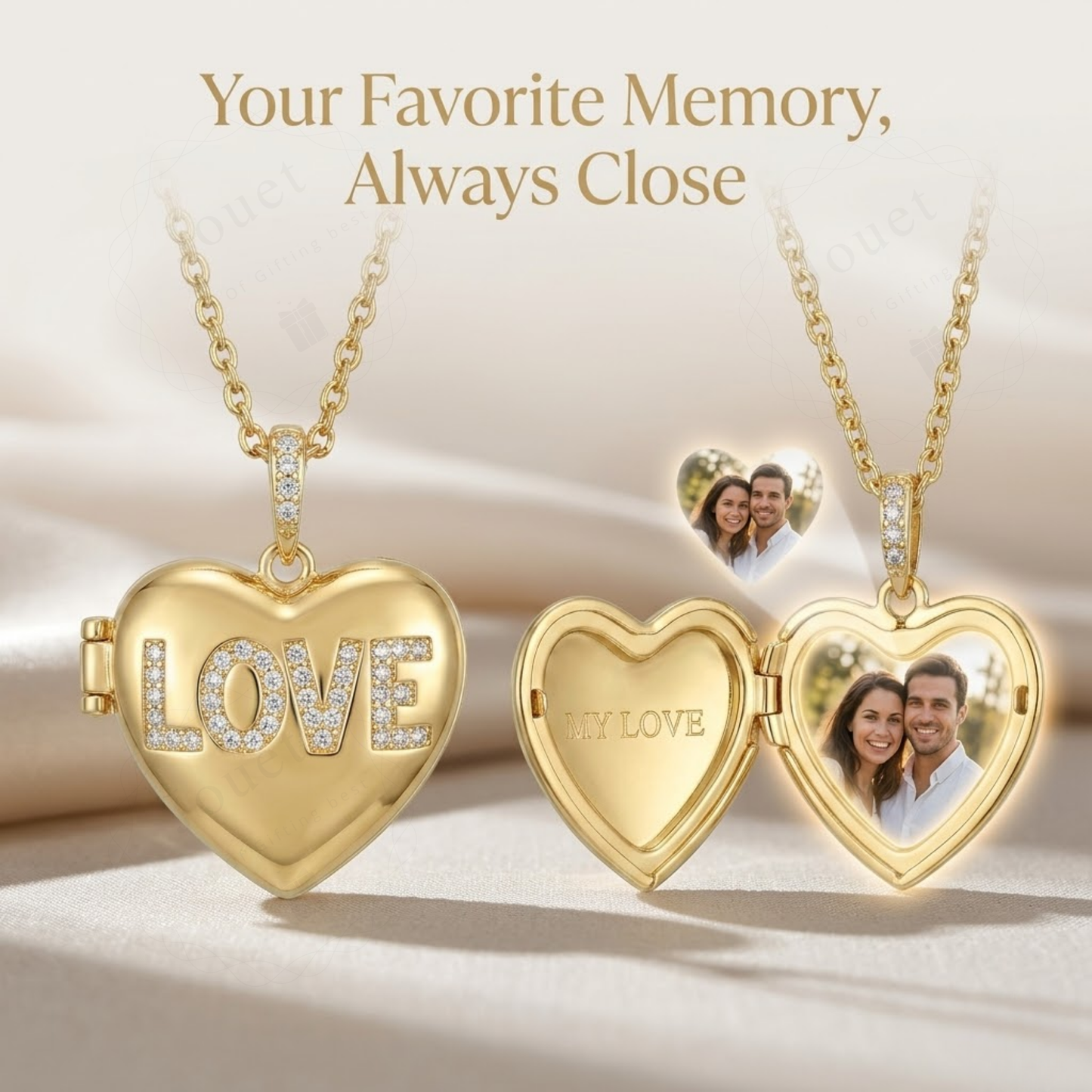 Personalized Heart Picture Locket Necklace for Women with Crystal Design, Stainless Steel Waterproof Custom Photo Pendant Gift for Her