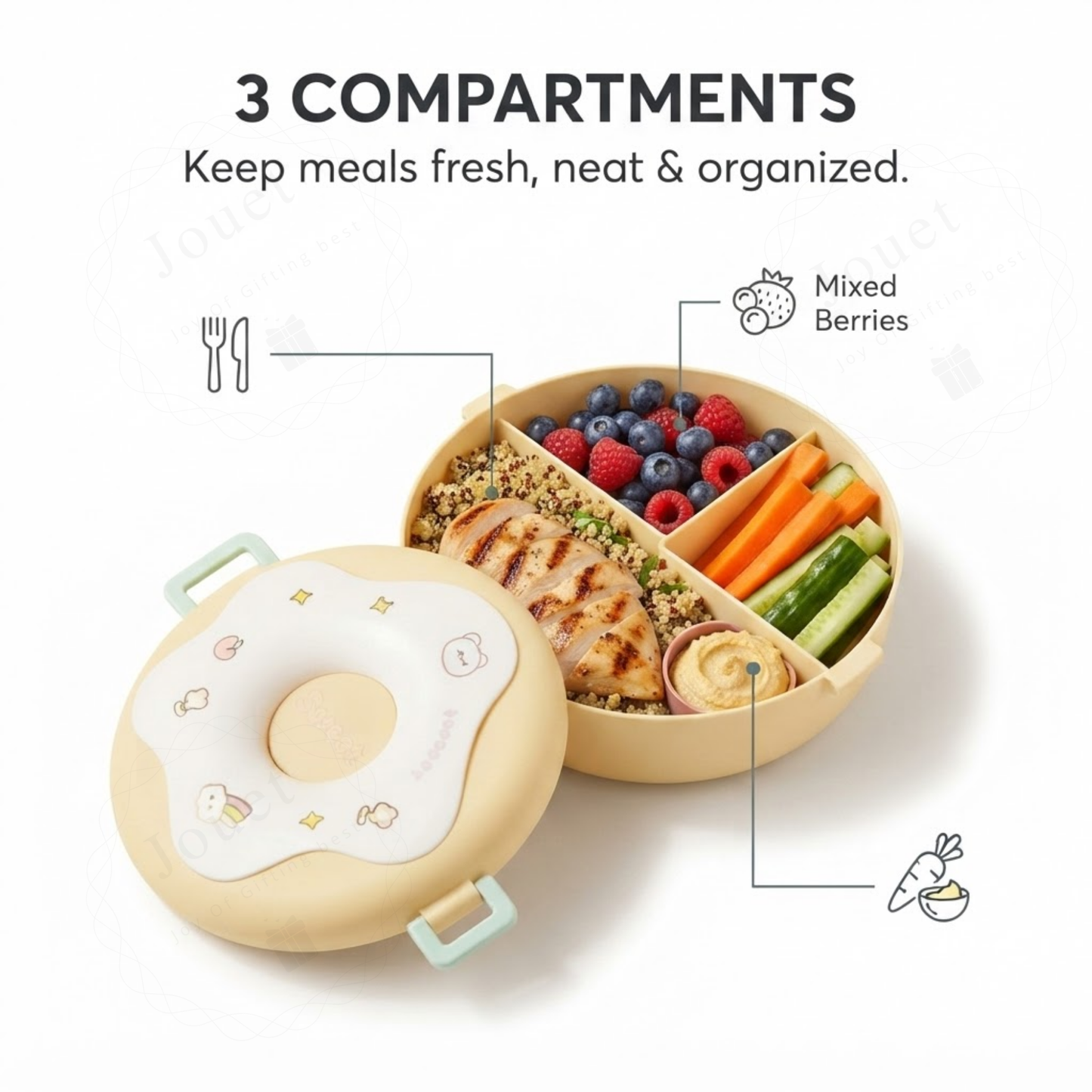 3-Compartment Kids Bento Lunch Box | BPA-Free Food Container with Cutlery