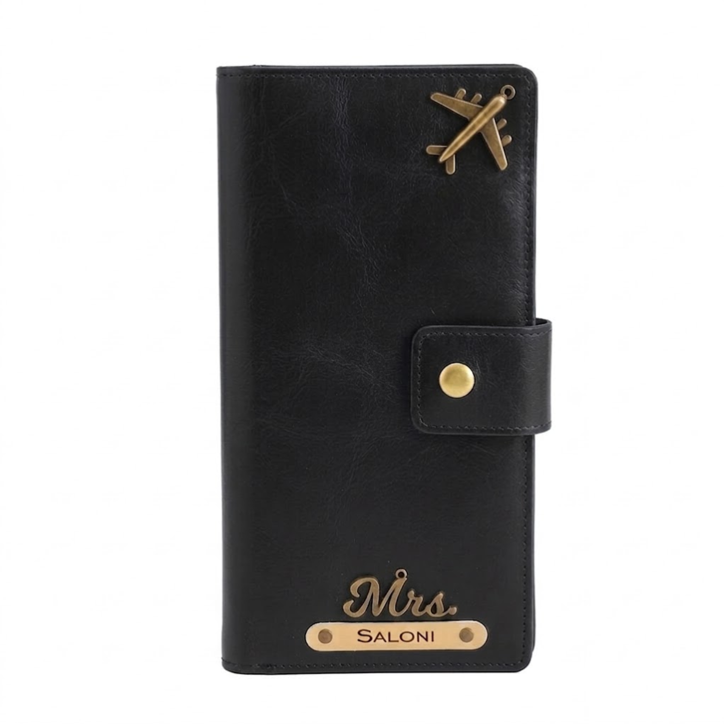 Personalised Travel Wallet, Faux Leather, with Name Plate and Charms, Passport Organiser