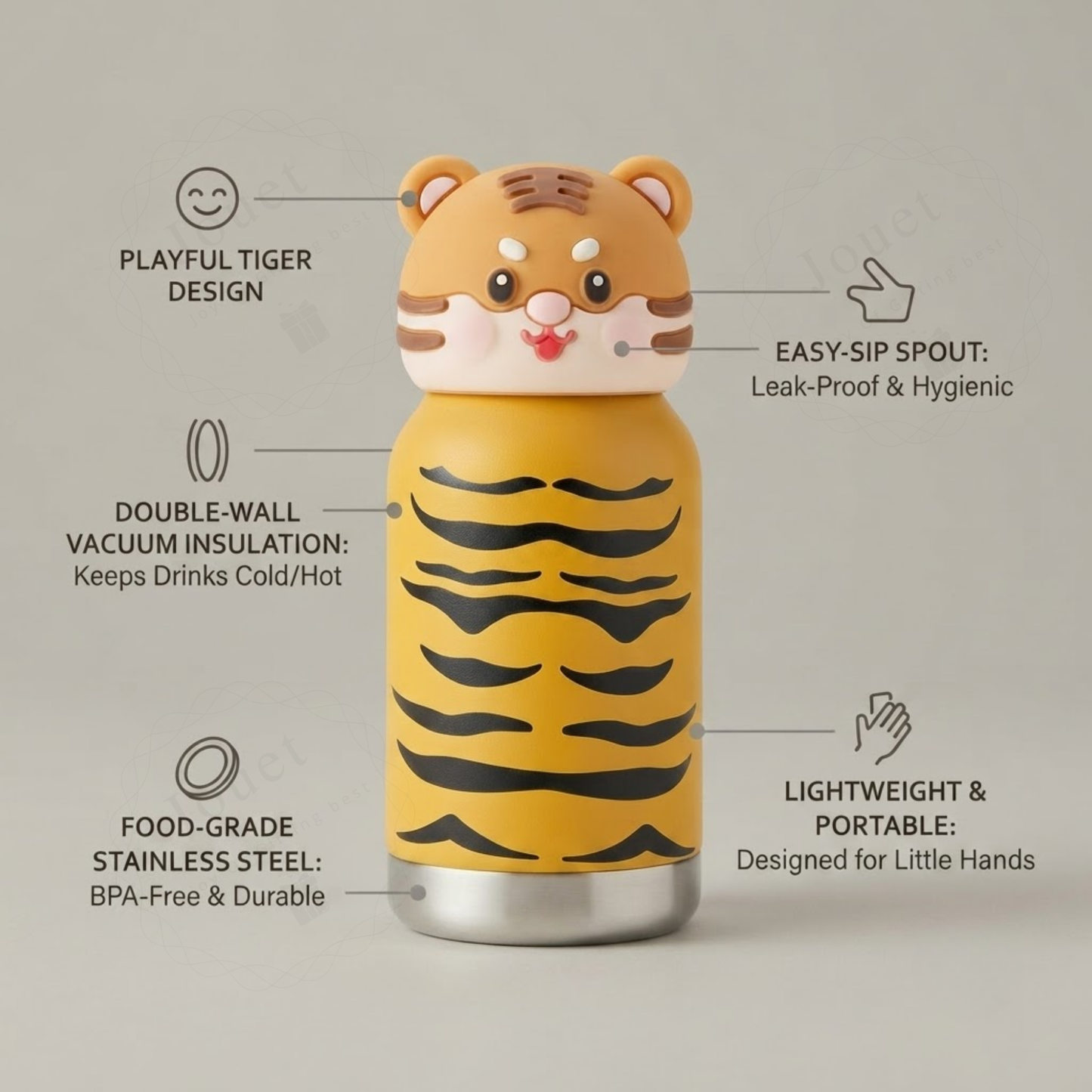 300ml Stainless Steel Kids Drinking Bottle with Animal Print Design