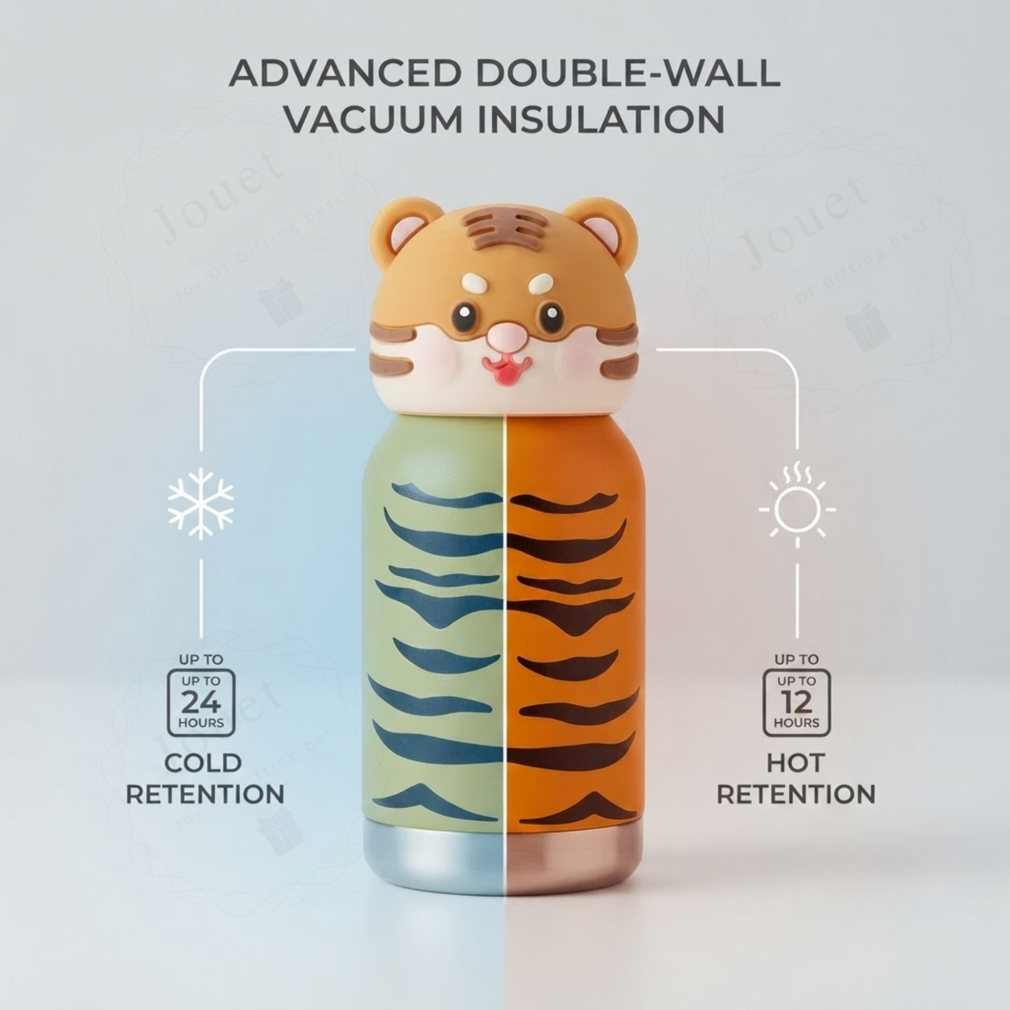 300ml Stainless Steel Kids Drinking Bottle with Animal Print Design