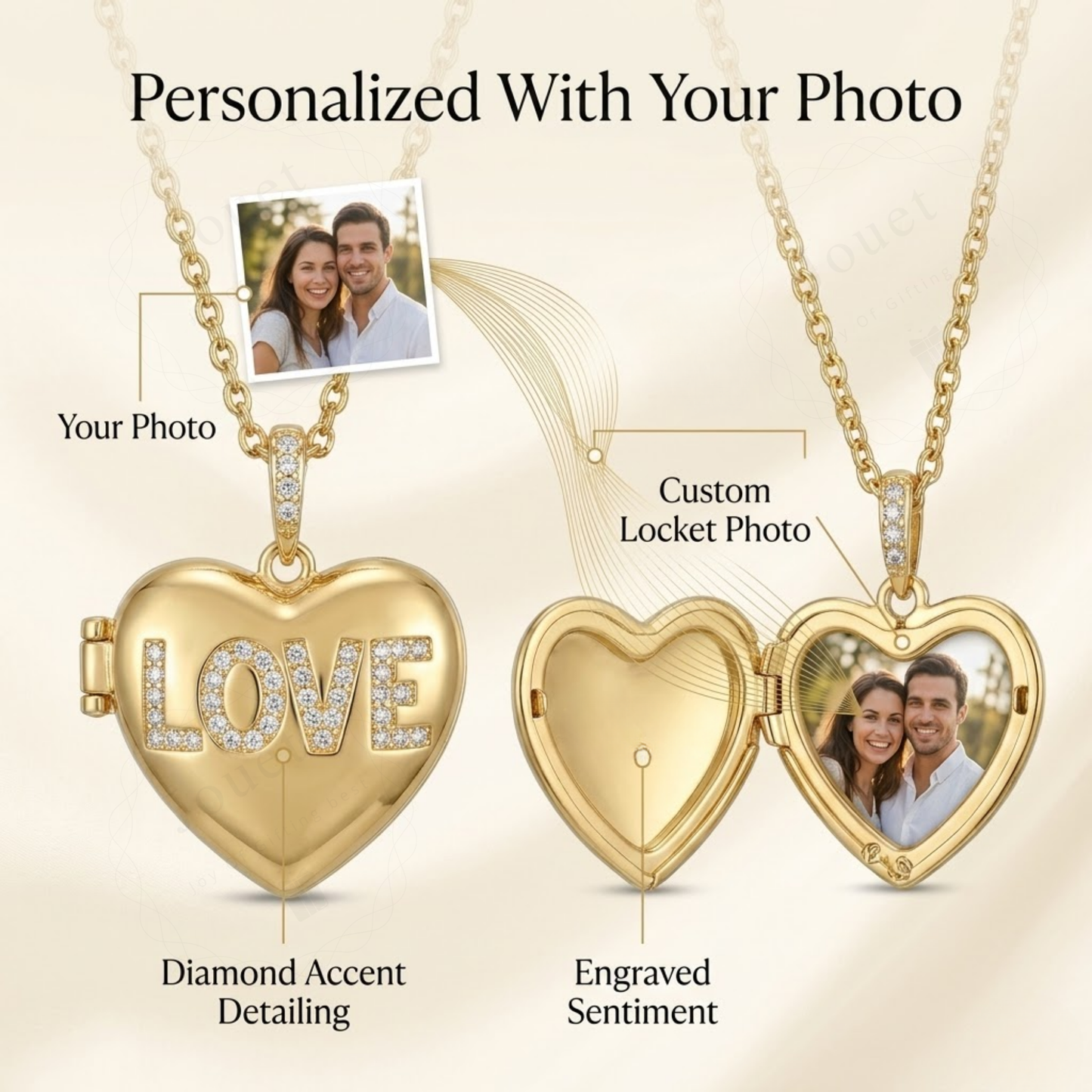 Personalized Heart Picture Locket Necklace for Women with Crystal Design, Stainless Steel Waterproof Custom Photo Pendant Gift for Her