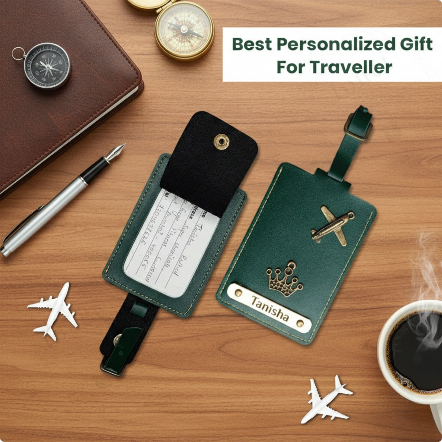 Personalized Travel Accessories Set with Passport Cover, Luggage Tag, Pouch & Keychain