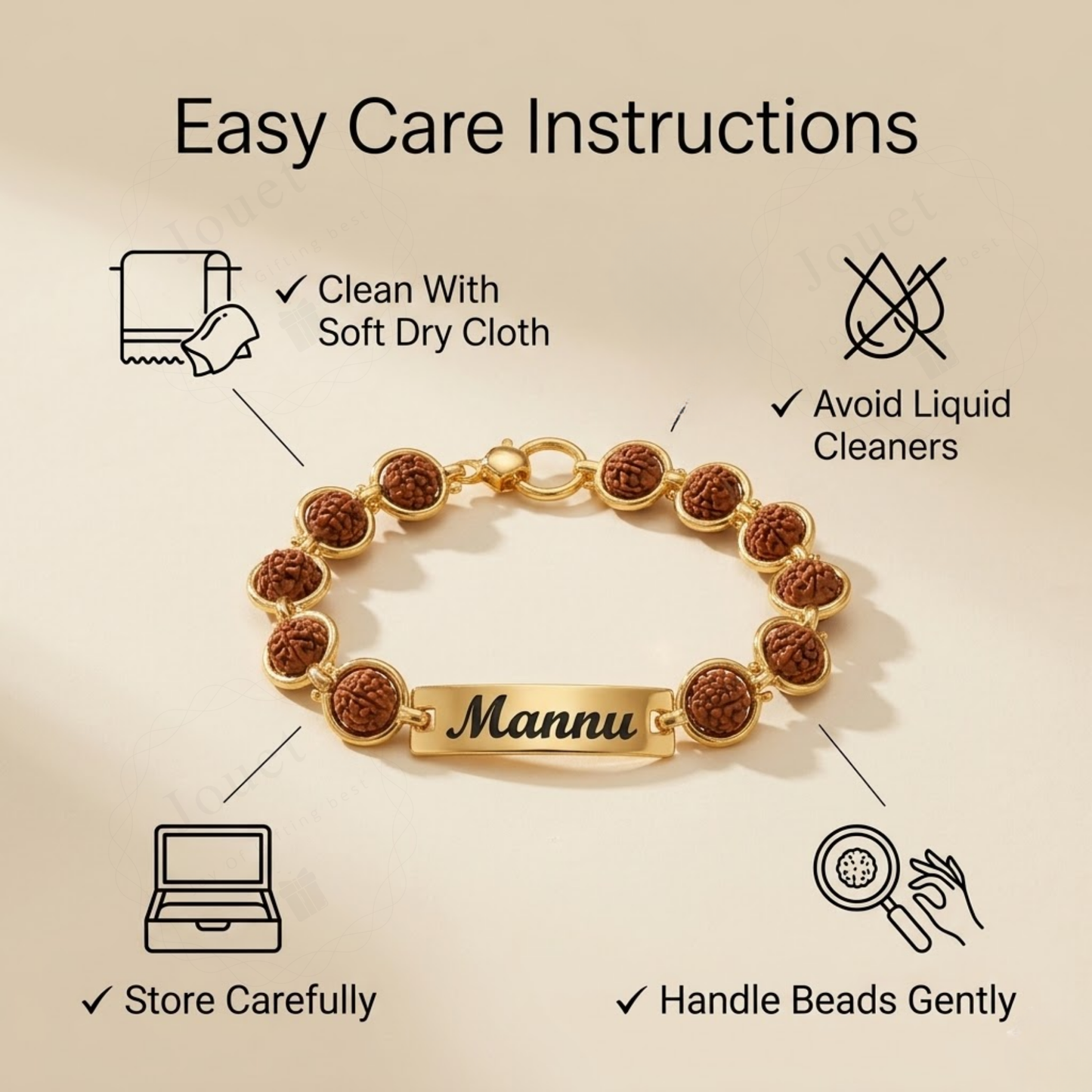 Personalized Rudraksha Rakhi Bracelet for Brother with Engraved Name Stainless Steel Bracelet
