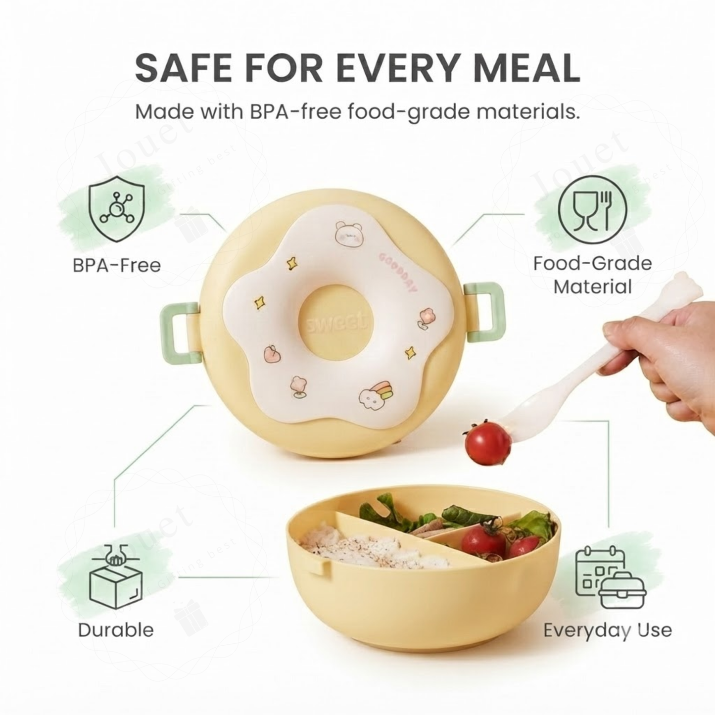 3-Compartment Kids Bento Lunch Box | BPA-Free Food Container with Cutlery