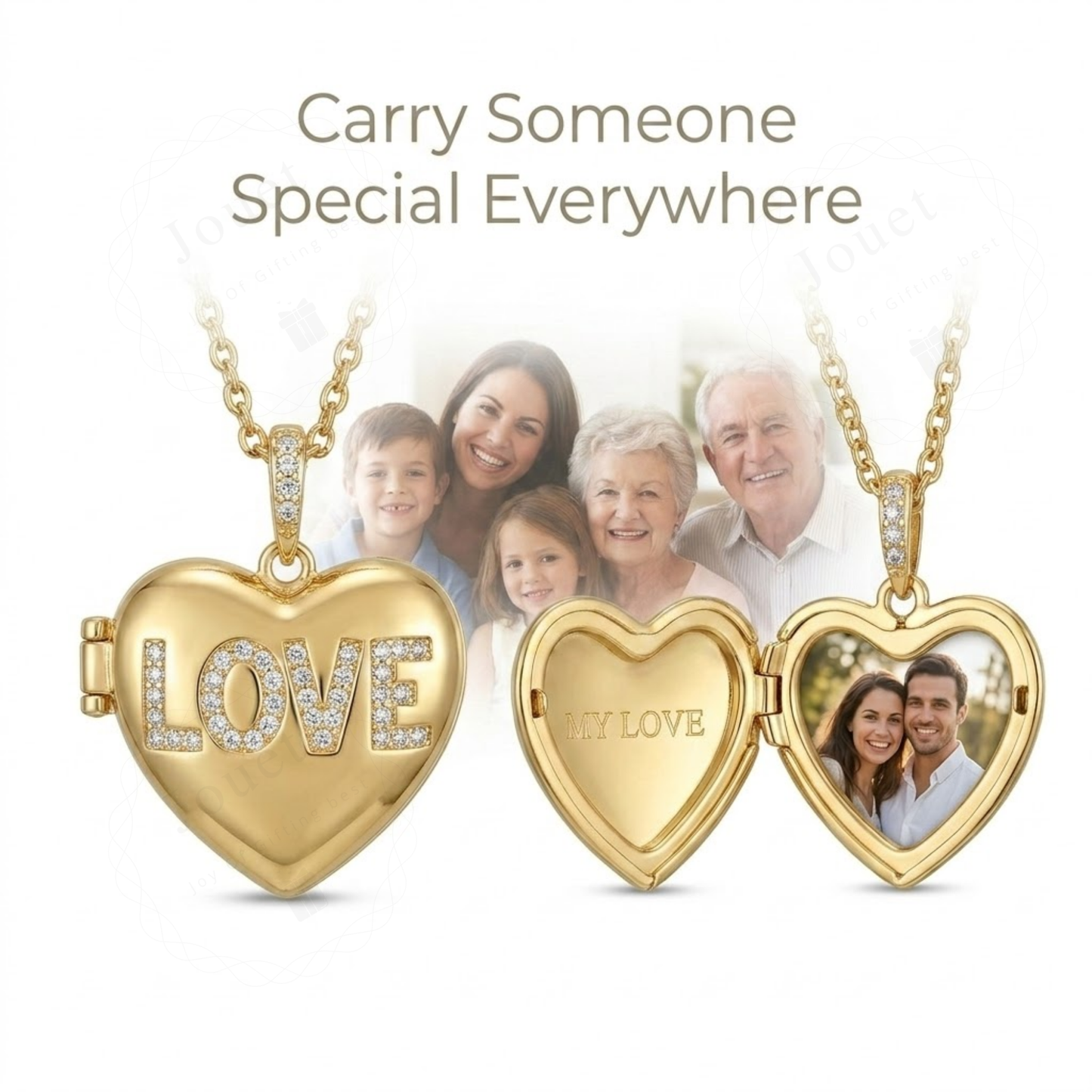 Personalized Heart Picture Locket Necklace for Women with Crystal Design, Stainless Steel Waterproof Custom Photo Pendant Gift for Her