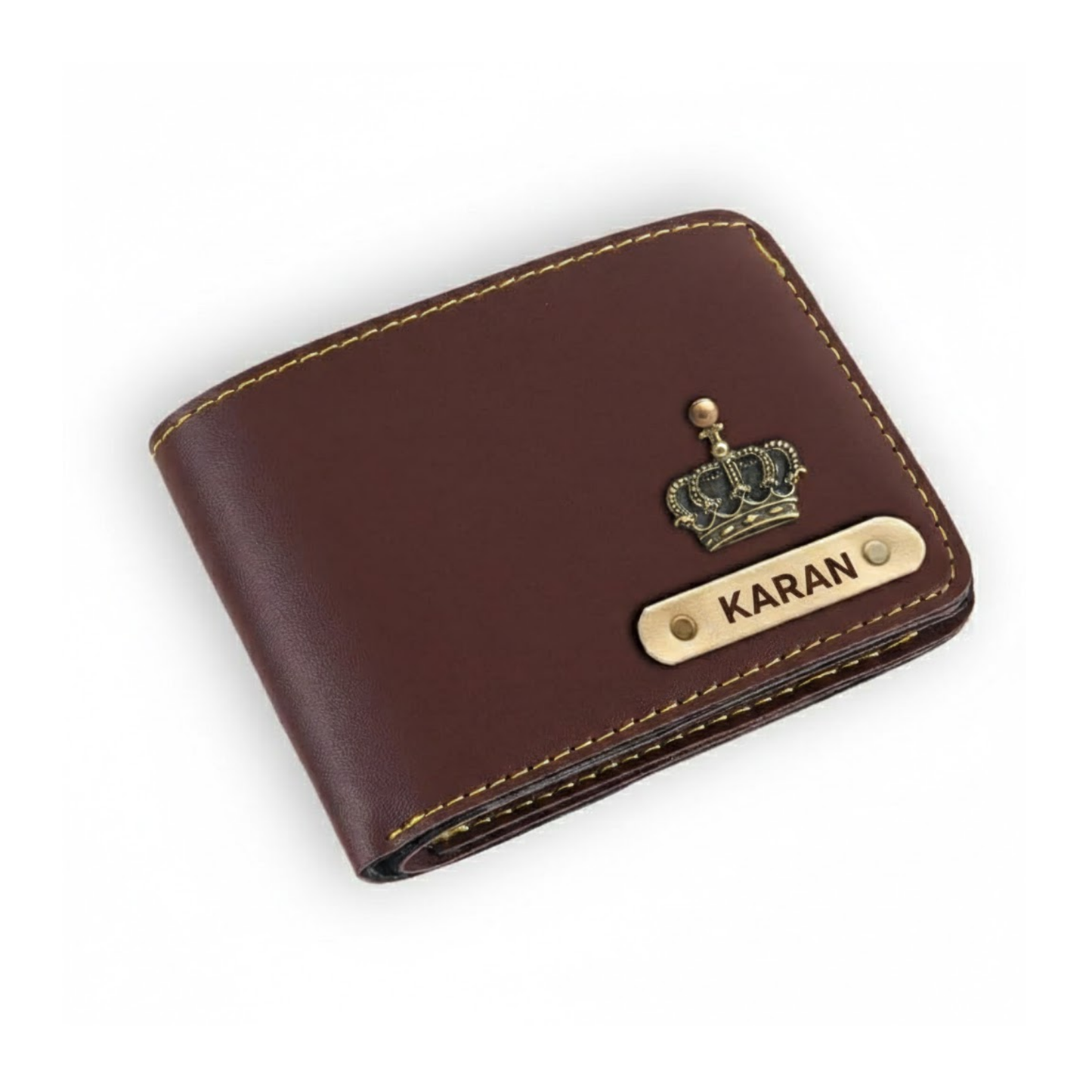 Personalized Leather Wallet for Men with Custom Name Plate & Charms, Compact Clutch Purse with Flap Closure and Multi Card Holder