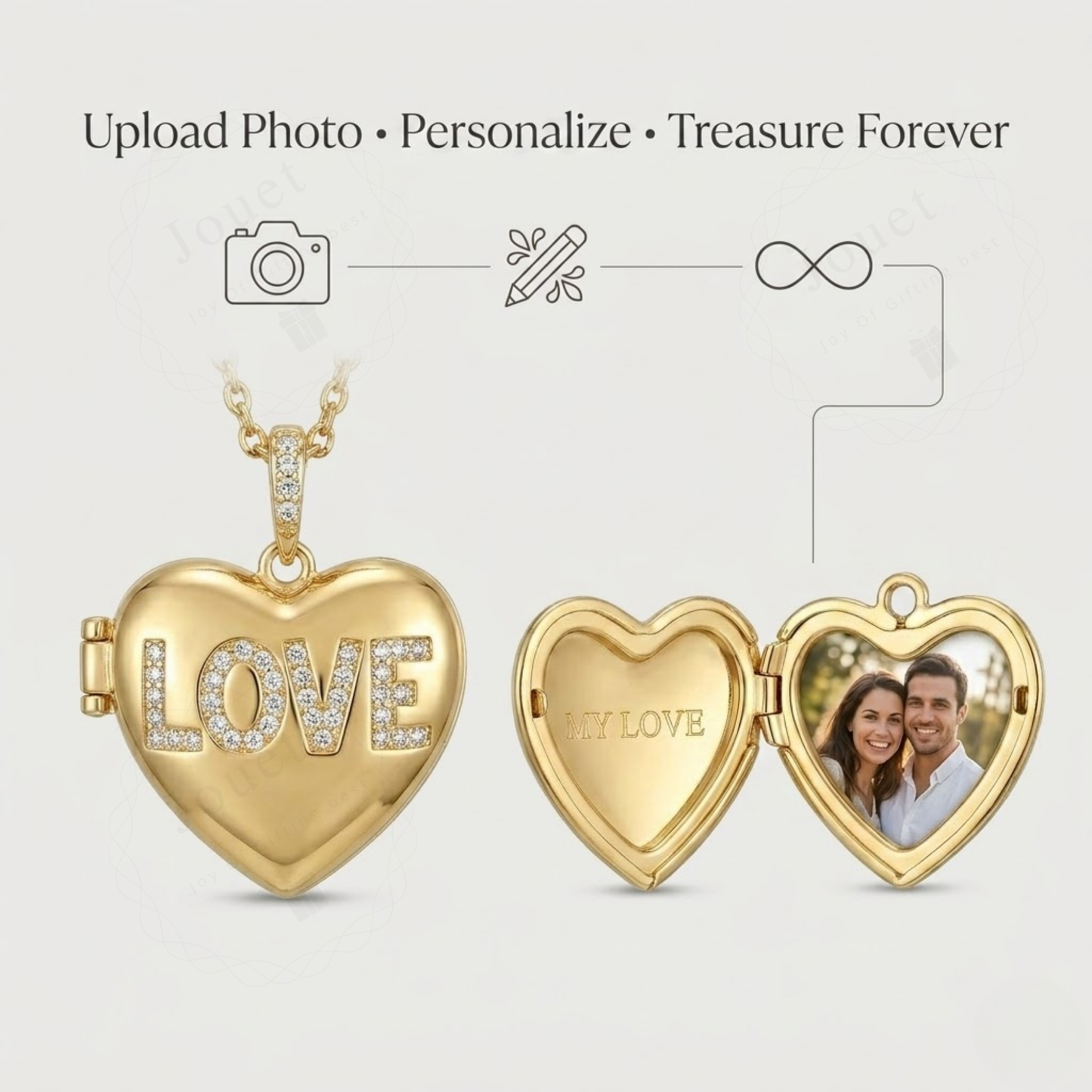 Personalized Heart Picture Locket Necklace for Women with Crystal Design, Stainless Steel Waterproof Custom Photo Pendant Gift for Her