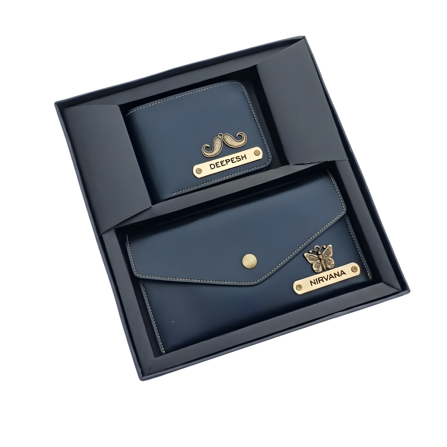 Personalized Couple Wallet & Clutch Set with Custom Name & Charms, Matching Gift Set for Him & Her