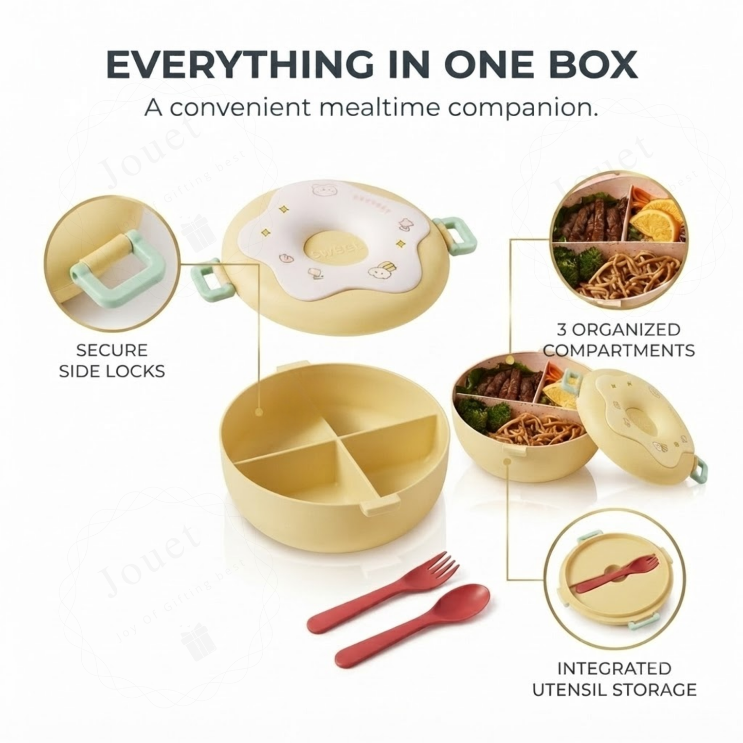 3-Compartment Kids Bento Lunch Box | BPA-Free Food Container with Cutlery