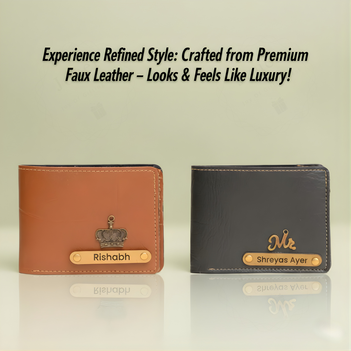 Personalized Leather Wallet for Men with Custom Name Plate & Charms, Compact Clutch Purse with Flap Closure and Multi Card Holder