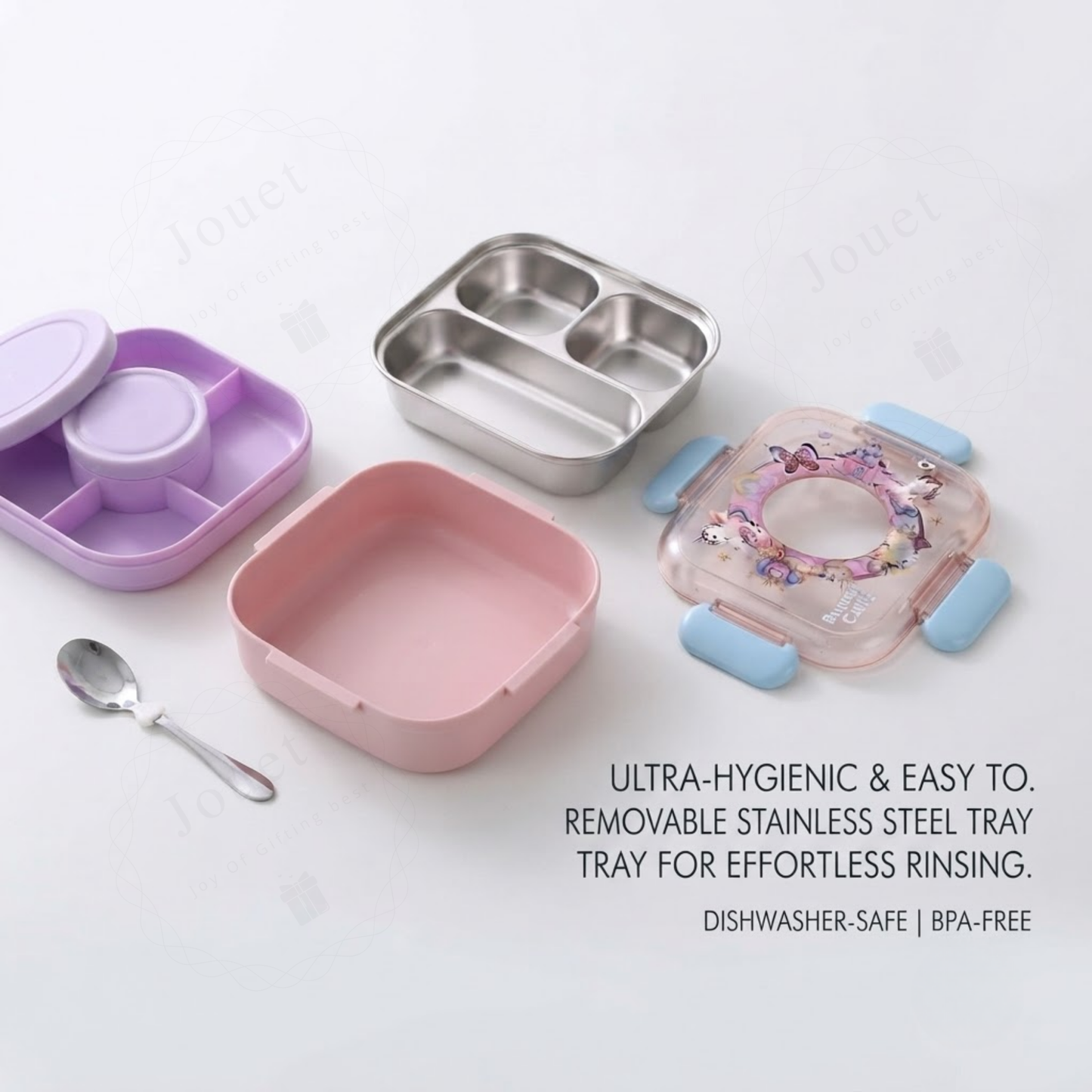 850ml Kids 3-Compartment Lunch Box with Spoon for School, Daycare & Travel