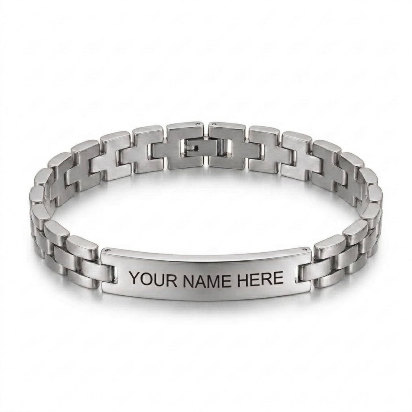 Personalized Stainless Steel ID Bar Bracelet with Engraved Name, Adjustable Box Chain Custom Jewelry Gift for Men & Women