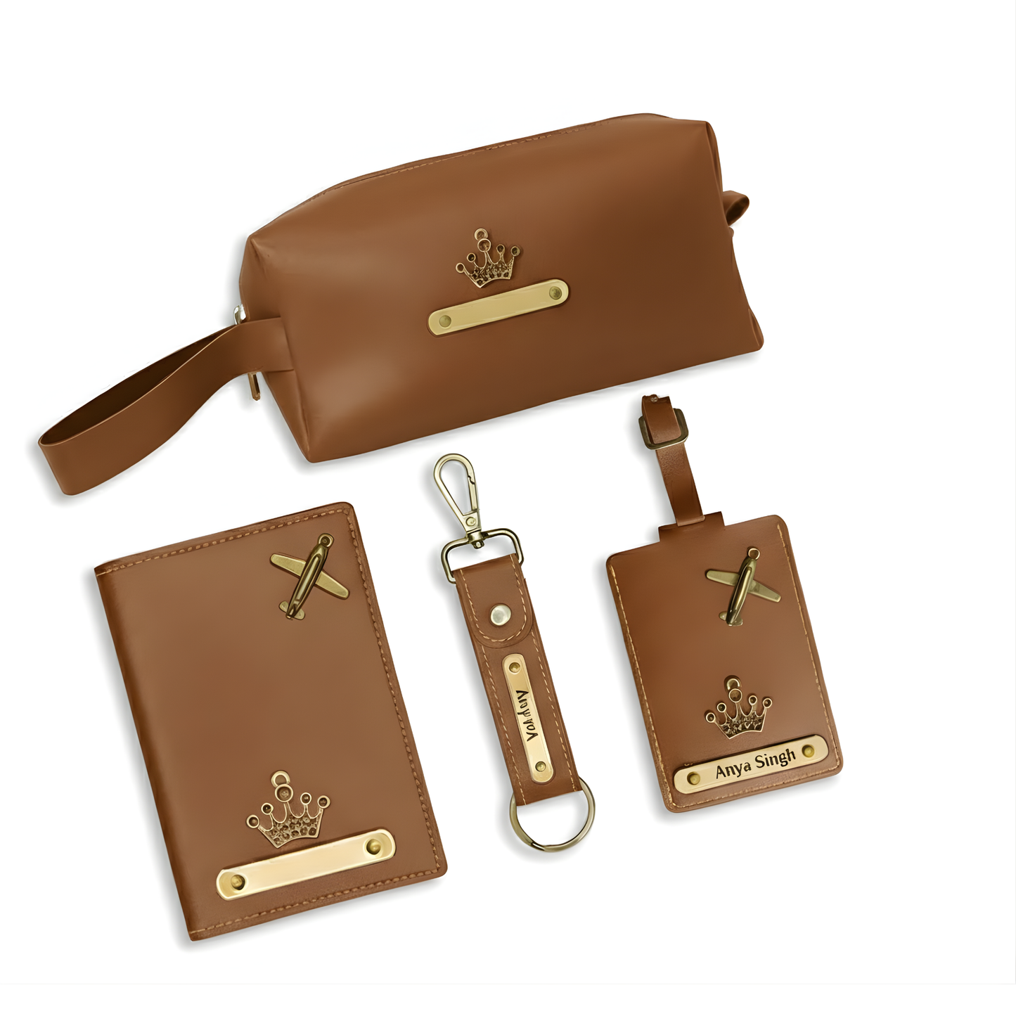 Personalized Travel Accessories Set with Passport Cover, Luggage Tag, Pouch & Keychain