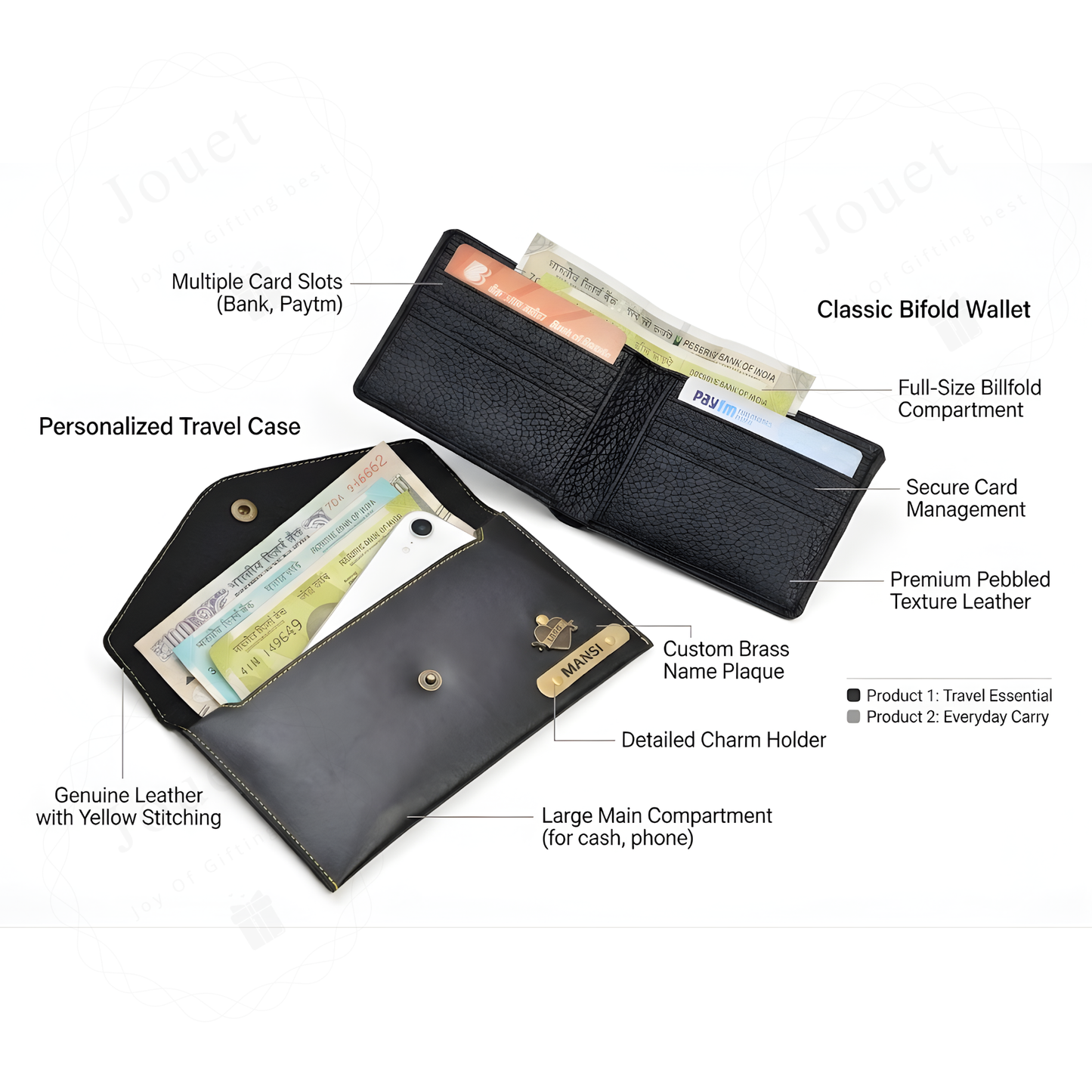 Personalized Couple Wallet & Clutch Set with Custom Name & Charms, Matching Gift Set for Him & Her