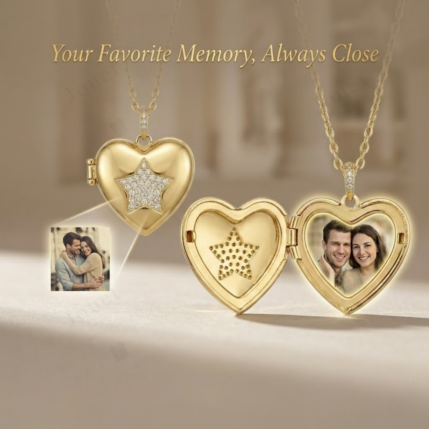 Personalized Heart Photo Locket Necklace for Women with Crystal Star Design, Stainless Steel Waterproof Custom Picture Pendant Gift for Her