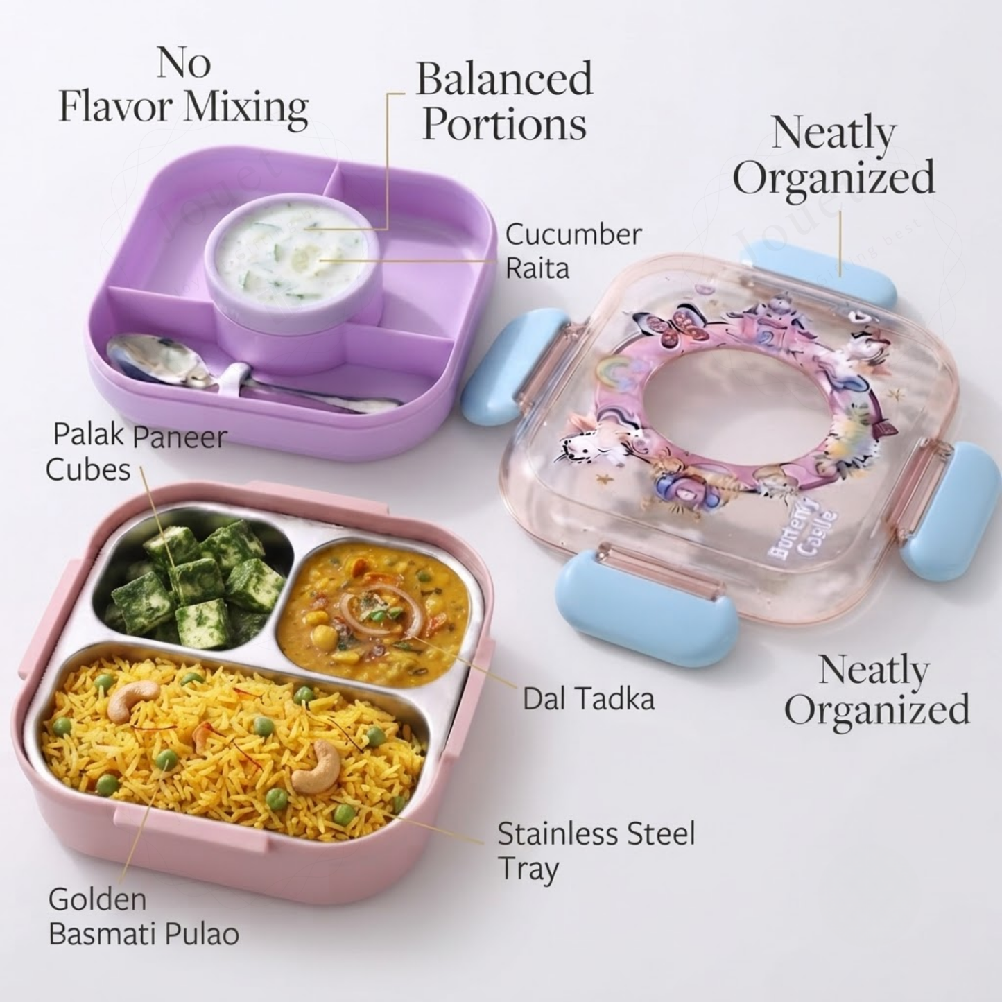 850ml Kids 3-Compartment Lunch Box with Spoon for School, Daycare & Travel