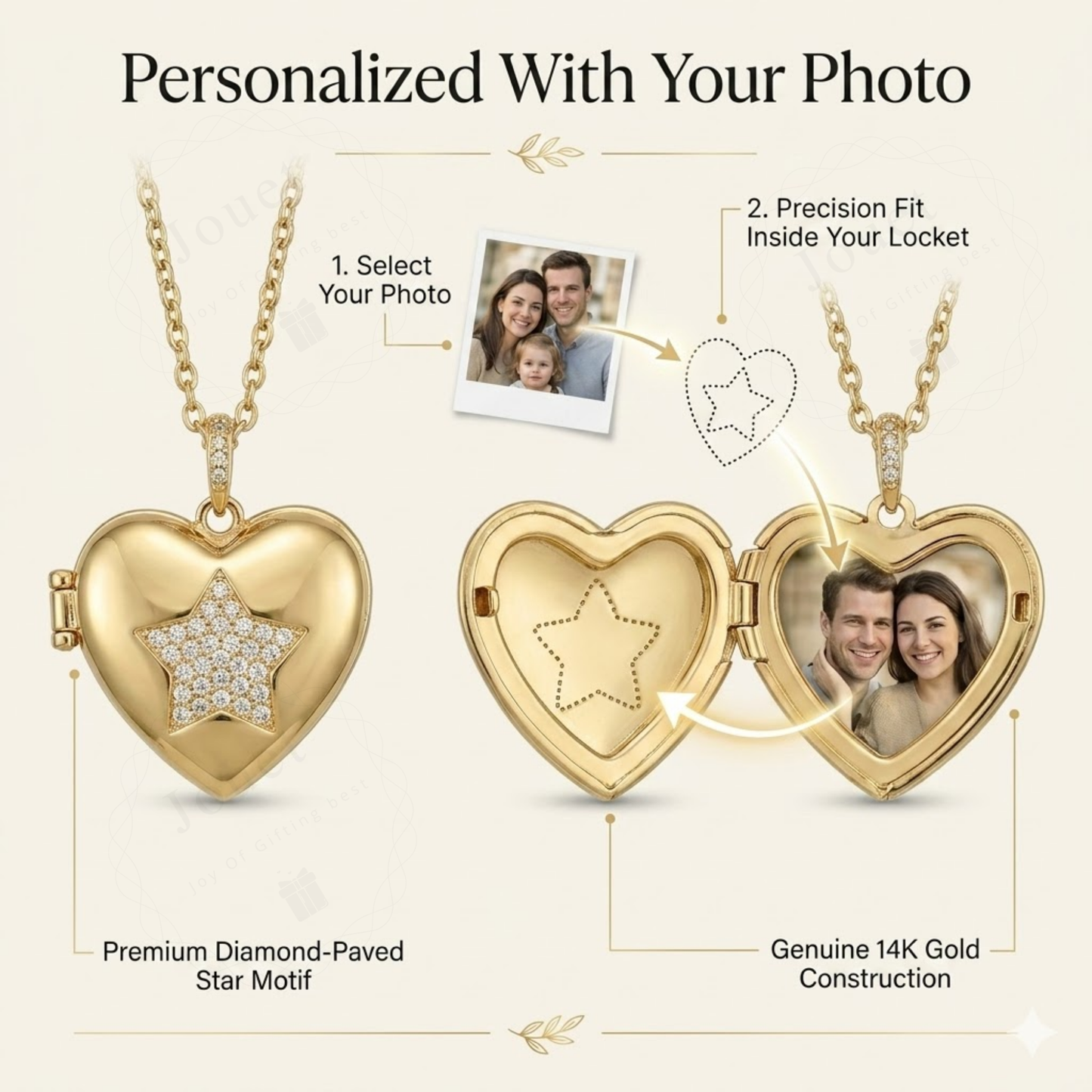 Personalized Heart Photo Locket Necklace for Women with Crystal Star Design, Stainless Steel Waterproof Custom Picture Pendant Gift for Her