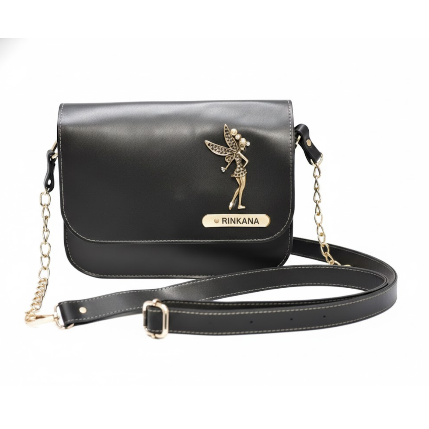 Personalized Faux Leather Sling Bag for Women with Custom Name & Charm, Mini Crossbody Bag with Chain Strap, 19.5 x 6 x 16.5 cm