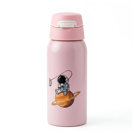 350ml Stainless Steel Kids Sipper Bottle with Flip Top Lid for School & Travel - Space design
