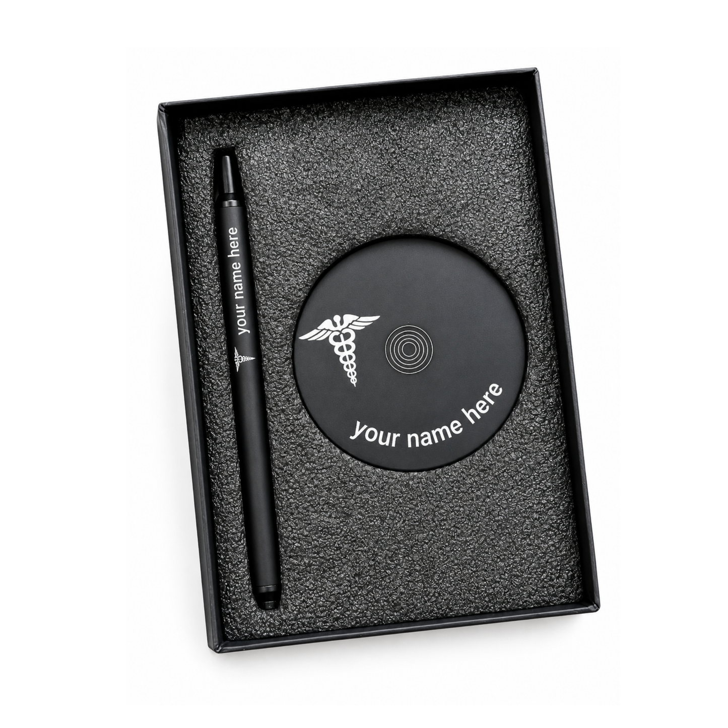 Personalised Magnetic Balancing Pen Set, Metal, Name Engraved, Premium Black, with Disk, Gift Box Included