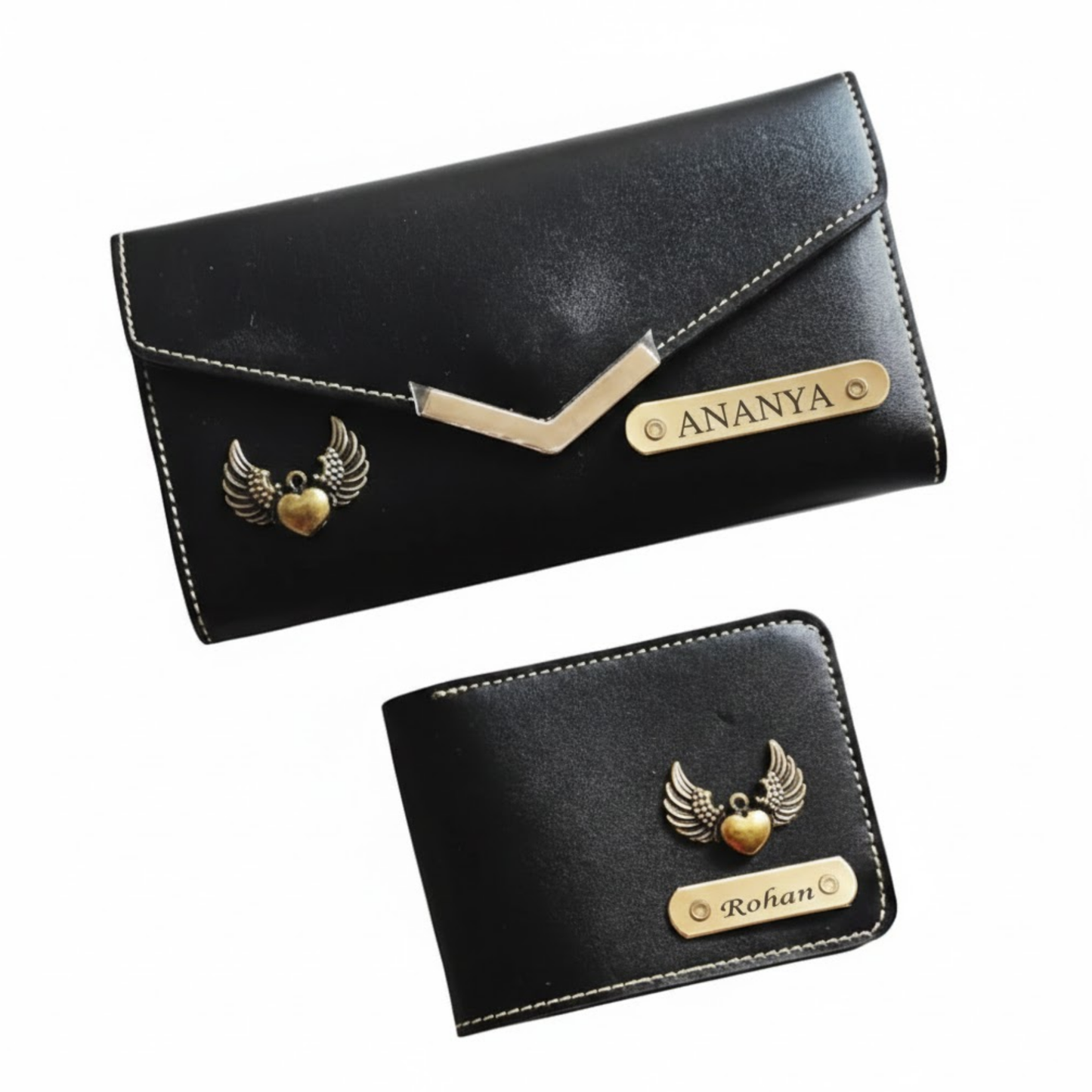 Personalized His & Hers Wallet Set with Photo Engraving, Custom Name Wallets for Couples