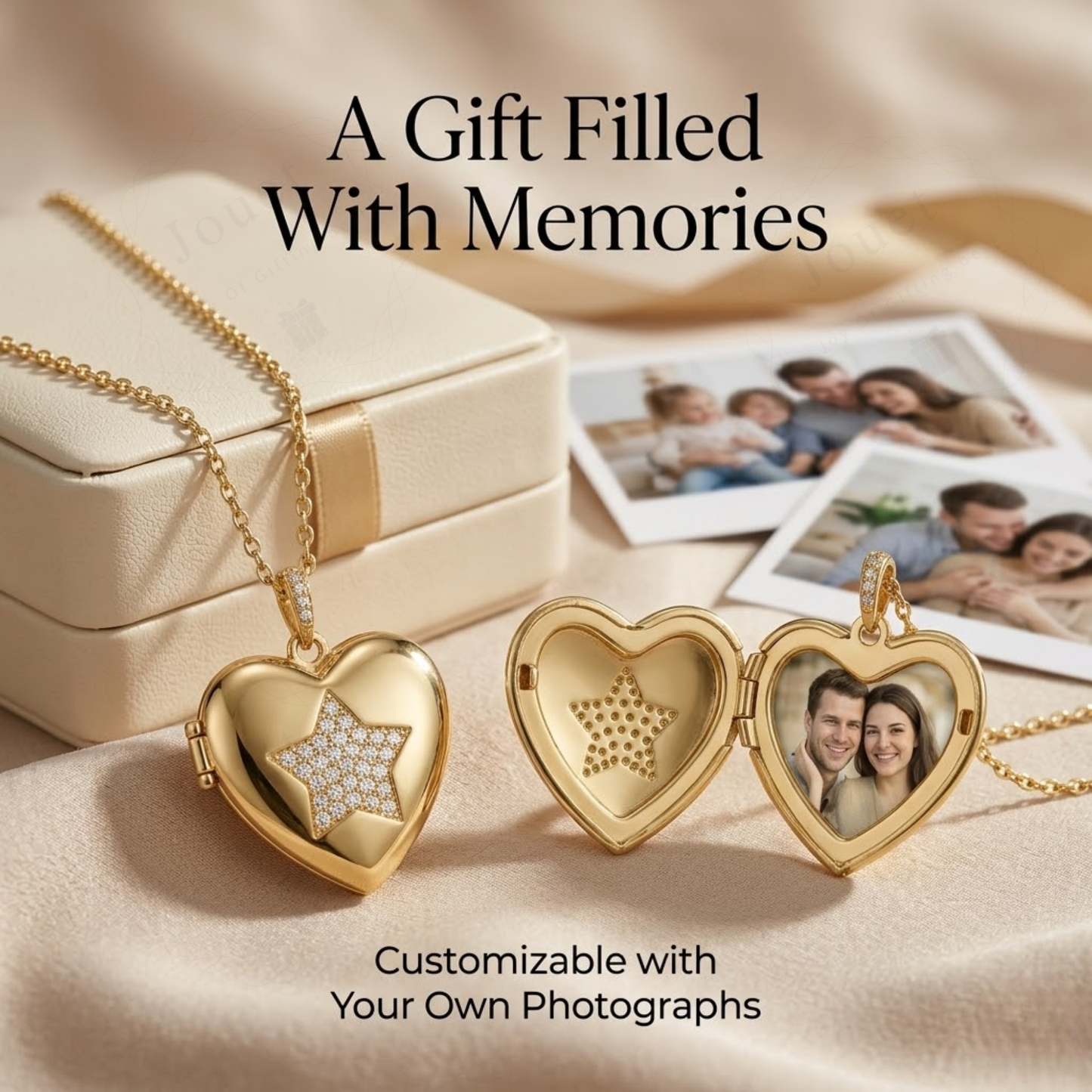 Personalized Heart Photo Locket Necklace for Women with Crystal Star Design, Stainless Steel Waterproof Custom Picture Pendant Gift for Her