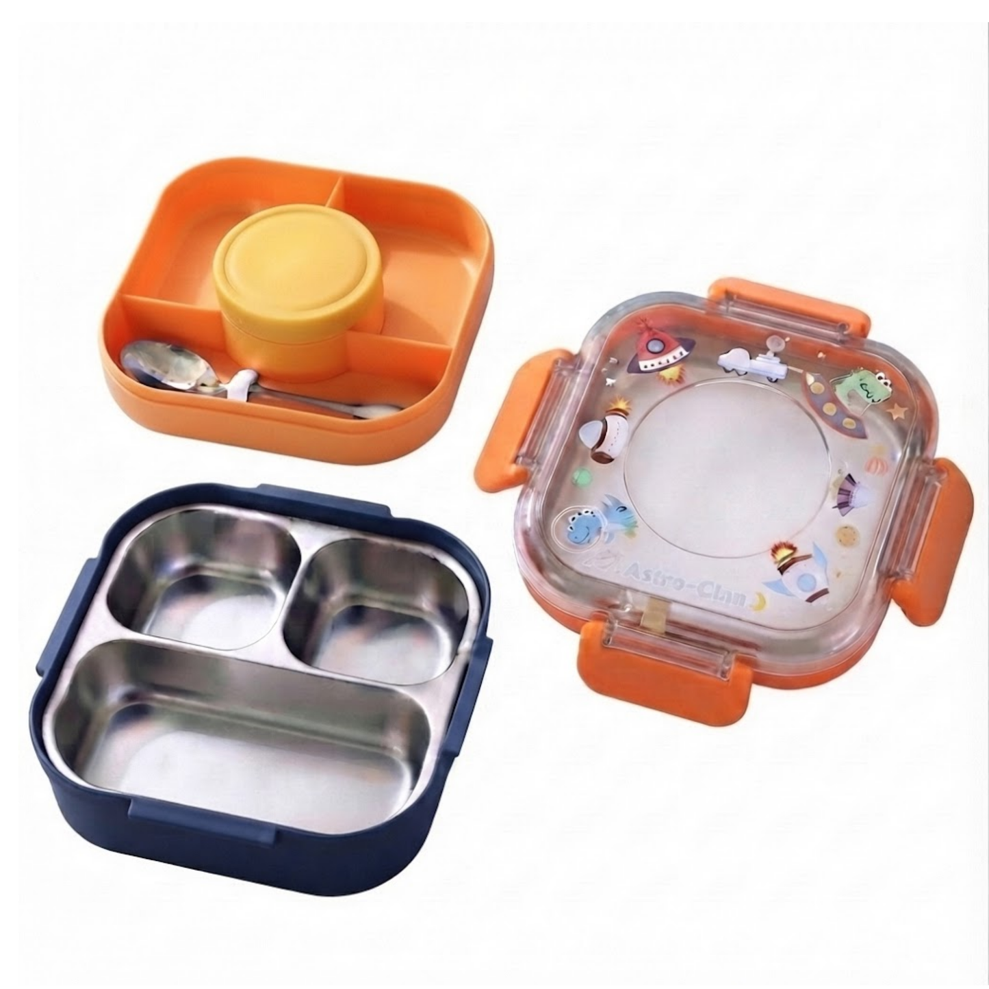 850ml Kids 3-Compartment Lunch Box with Spoon for School, Daycare & Travel